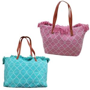 42-3119 Τσάντα Παραλίας Cotton με Ρόμβους 50x35x14cm , Καλοκαιρινά