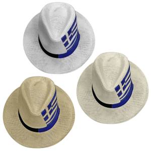 42-3209 Καπέλο Ψαθόχαρτο Cowboy με Κορδέλα Ελληνική Σημαία 34x31x12cm , Καλοκαιρινά