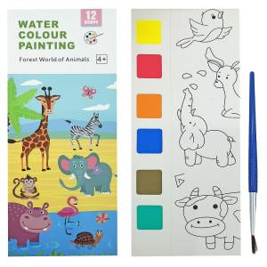 50-3203 Άλμπουμ Χρωματισμού με Νερομπογιές & Πινέλο Ζωάκια 19x8cm , Σχολικά