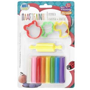 50-3419 Πλαστελίνη με 3 Καλούπια & Πλάστη σετ=8 Χρώματα 100gr net , Σχολικά