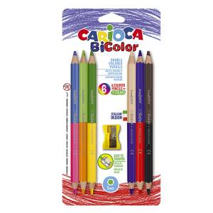 60-724 Ξυλομπογιές Jumbo Διπλής Γραφής με Ξύστρα Carioca σετ=6τεμ  , Σχολικά