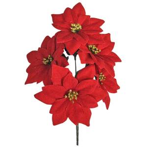 93-1102 Μπουκέτο με 5 Αλεξανδρινά Βελουτέ 32cm ø13cm , Χριστουγεννιάτικα