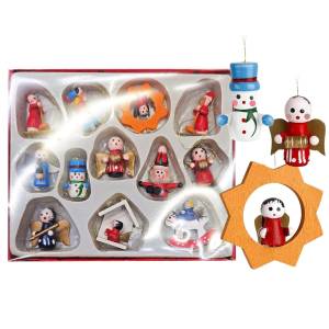 93-1327 Ξύλινα Στολίδια σετ=12 τεμ Στολίδι=3,5cm, σετ=16x14cm , Χριστουγεννιάτικα