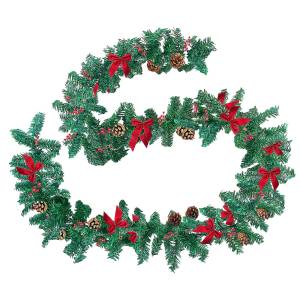 93-1800 Γιρλάντα Στολισμένη Σκληρή με Φιόγκους, Κουκουνάρια, Berries ø:20cm Y:2,7m , Χριστουγεννιάτικα
