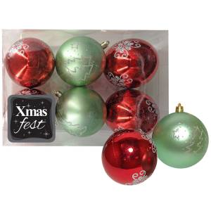 93-2756 Μπάλες Ντεκόρ 2 Πράσινες & 4 Κόκκινες φ8 ø8cm , Χριστουγεννιάτικα
