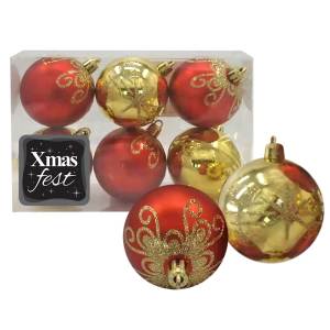 93-2823 Μπάλες Ντεκόρ Κόκκινο-Χρυσό πακ=6τεμ φ6cm ø6cm , Χριστουγεννιάτικα