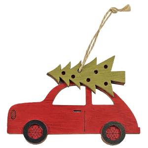 93-3032 Στολίδι Κρεμαστό Αμάξι με Δέντρο 10,5x7cm , Χριστουγεννιάτικα