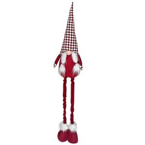 93-3304 Άγιος Νάνος Γίγας με Καρό Σκούφο Κοτσίδες 100cm , Χριστουγεννιάτικα