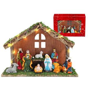 93-3444 Φάτνη Ξύλινη με Παράθυρο και led 30x20x10cm , Χριστουγεννιάτικα