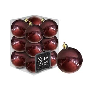93-3540 Μπάλες Γυαλιστερές Μπορντώ πακ=12τεμ φ4 ø4cm , Χριστουγεννιάτικα