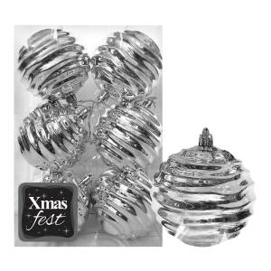 93-3558 Μπάλες Σμιλεμένες Ασημί πακ=6τεμ φ8 ø8cm , Χριστουγεννιάτικα
