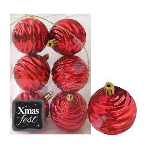 93-3559 Μπάλες Σμιλεμένες Κόκκινες πακ=6τεμ φ6 ø6cm , Χριστουγεννιάτικα