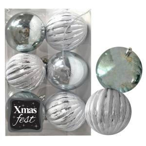 93-3562 Μπάλες Ανάγλυφες Αντικέ μιξ με Γκριζοπράσινες πακ=6τεμ φ7 ø7cm , Χριστουγεννιάτικα