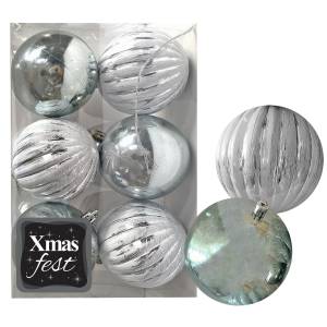 93-3563 Μπάλες Ανάγλυφες Αντικέ μιξ με Γκριζοπράσινες πακ=6τεμ φ8 ø8cm , Χριστουγεννιάτικα