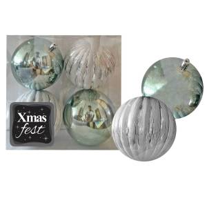 93-3564 Μπάλες Ανάγλυφες Αντικέ μιξ με Γκριζοπράσινες πακ=4τεμ φ10 ø10cm , Χριστουγεννιάτικα