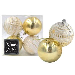 93-3568 Μπάλες Ανάγλυφες Αντικέ μιξ με Χρυσές πακ=4τεμ φ10 ø10cm , Χριστουγεννιάτικα