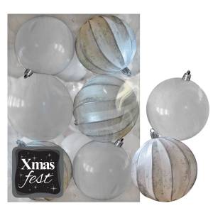 93-3569 Μπάλες Ανάγλυφες Αντικέ μιξ με Λευκές πακ=6τεμ φ6 ø6cm , Χριστουγεννιάτικα