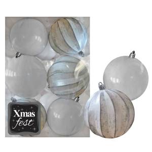 93-3571 Μπάλες Ανάγλυφες Αντικέ μιξ με Λευκές πακ=6τεμ φ8 ø8cm , Χριστουγεννιάτικα