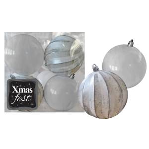 93-3572 Μπάλες Ανάγλυφες Αντικέ μιξ με Λευκές πακ=4τεμ φ10 ø10cm , Χριστουγεννιάτικα