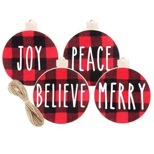 93-3596 Στολίδια Ξύλινα Καρώ Ευχές σετ=3 τεμ ø7,5cm , Χριστουγεννιάτικα