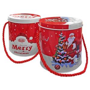 93-3665 Κουτί Μεταλλικό Κυλινδρικό με Κορδόνι Xmas 11x11cm , Χριστουγεννιάτικα