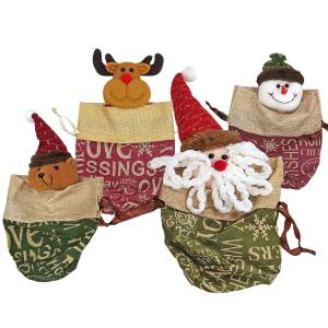 93-3675 Τσαντάκι Πουγκί Λινάτσα με Φιγούρα Xmas 24x16cm , Χριστουγεννιάτικα