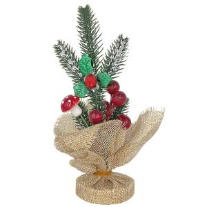 93-3700 Πουγκί Λινάτσα με Κλωνάρι γκι Μικρό 19cm , Χριστουγεννιάτικα