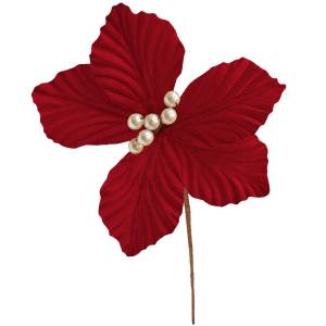 93-3743 Λουλούδι Αλεξανδρινό Μικρό Κόκκινο Βελουτέ ø17cm , Χριστουγεννιάτικα