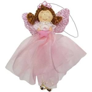 93-3788 Στολίδι Μπαλαρίνα ροζ με 2 Καμπανάκια 18cm , Χριστουγεννιάτικα