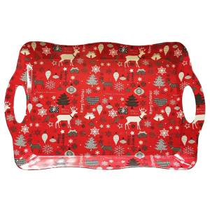 93-3851 Δίσκος Πλαστικός Ορθογώνιος Merry Christmas με Μπάλες 38x26cm , Χριστουγεννιάτικα