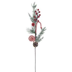 93-3875 Κλαδί με Γλειφιτζούρι, Κουκουνάρι, γκι 70cm , Χριστουγεννιάτικα