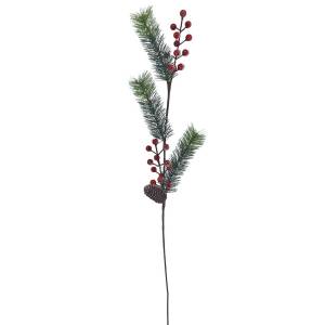 93-3881 Κλαδί με Κουκουνάρι & γκι Χιονισμένα 72cm , Χριστουγεννιάτικα