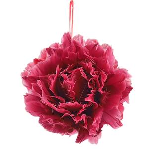 93-3888 Μπάλα Χριστουγέννων με Φτερά & Πούπουλα Κόκκινη ø10cm , Χριστουγεννιάτικα