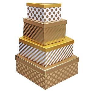 93-3973 Κουτιά Χάρτινα Χρυσά Σετ=4 τεμ 24x19x14cm  28x24x15cm  34x31x16cm  38x35x18cm , Χριστουγεννιάτικα