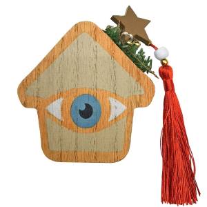 93-3992 Σπίτι με Ματάκι Ξύλινο Επιτραπέζιο Διακοσμητικό 14,5x14cm , Χριστουγεννιάτικα