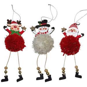 93-4010 Στολίδι Ξύλινο Φιγούρα με Φουντωτή Μπάλα 20x8cm , Χριστουγεννιάτικα