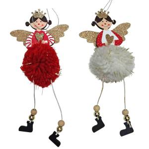 93-4011 Στολίδι Ξύλινο Αγγελάκι με Φουντωτή Μπάλα 20x9cm , Χριστουγεννιάτικα