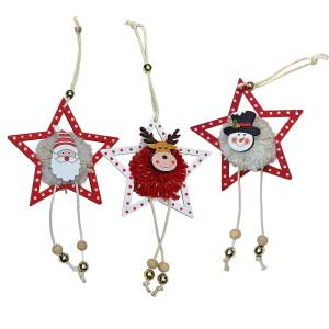 93-4013 Στολίδι Ξύλινο Αστέρι με Φουντωτή Μπάλα 18x10cm , Χριστουγεννιάτικα