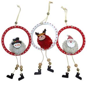 93-4014 Στολίδι Ξύλινο Μπάλα με Φουντωτή Μπάλα Μέσα 18x10cm , Χριστουγεννιάτικα