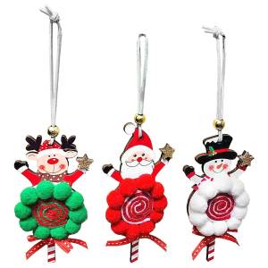 93-4018 Στολίδι Ξύλινο Άγιος σε Γλειφιτζούρι με Φουντίτσες 13x6cm , Χριστουγεννιάτικα