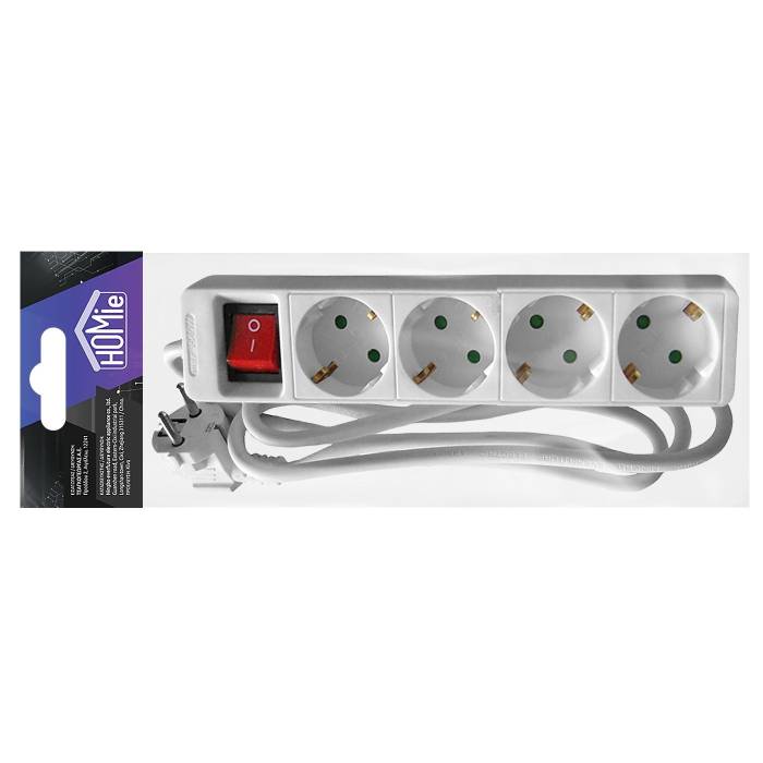 12-383 Πολύπριζο 4 Θέσεων με Διακόπτη Λευκό 1,5m (3x1.5mm2) χονδρική, Χριστουγεννιάτικα χονδρική