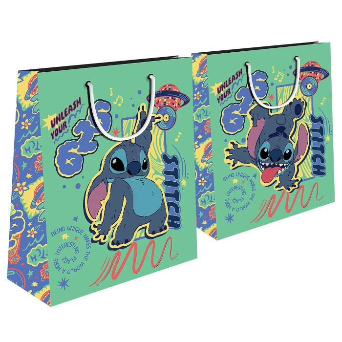 19-390 Τσάντα Δώρου Χάρτινη με Foil Lilo & Stitch (32cm) 32x26x12cm χονδρική, Ψιλικά χονδρική