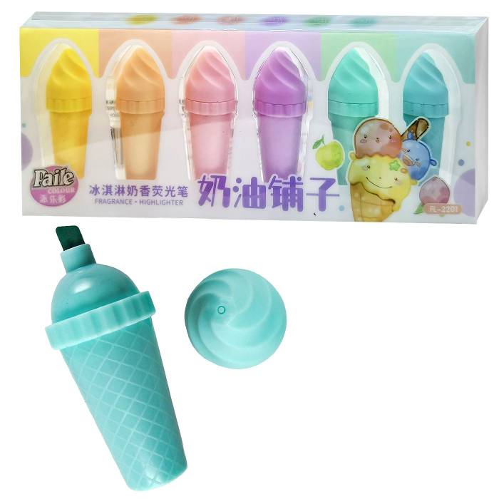 60-876 Σετ 6 Μαρκαδόροι Υπογραμμίσεως Παγωτό Χωνάκι 19x8x2cm χονδρική, Σχολικά χονδρική