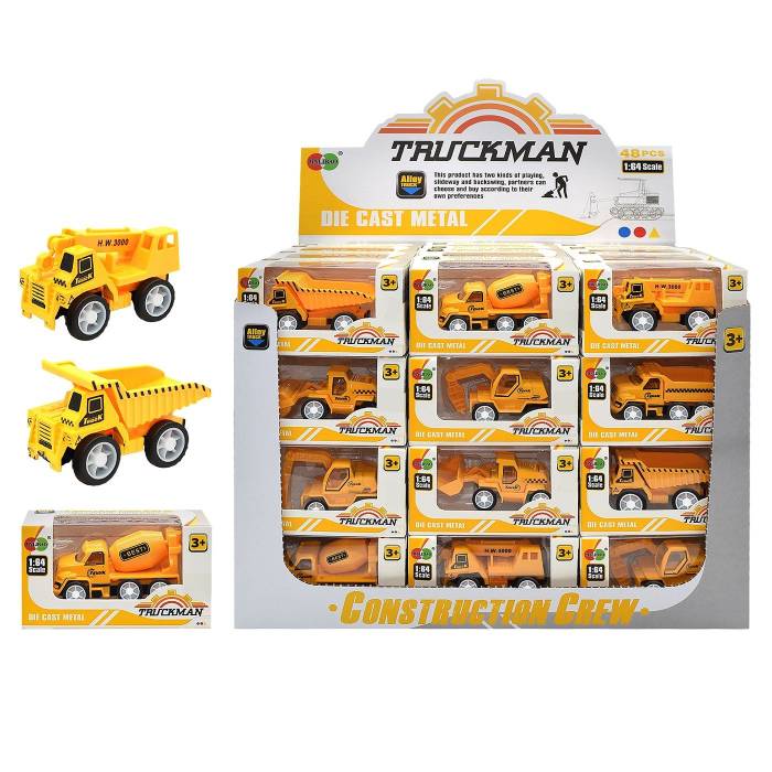 70-2358 Μεταλλικά Δομικά Οχήματα Pull Back 10cm - Κουτι 48 τεμ 30x23x18cm χονδρική, Παιχνίδια χονδρική