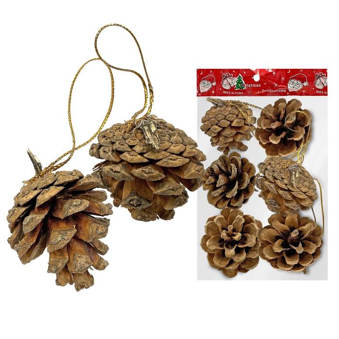 93-1915 Κουκουνάρια Κρεμαστά πακ=6τεμ 4cm χονδρική, Χριστουγεννιάτικα χονδρική