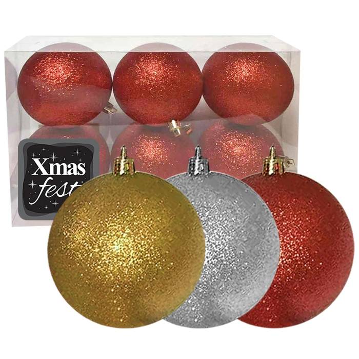 93-2081 Μπάλα Gliter πακ=6τεμ 10cm ø10cm χονδρική, Χριστουγεννιάτικα χονδρική