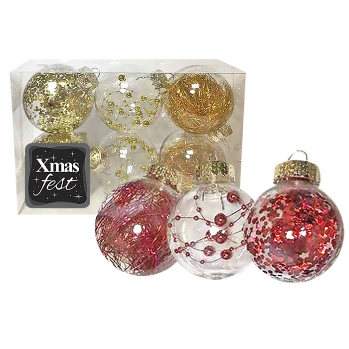 93-2524 Μπάλες με Γέμιση Ντεκόρ πακ=6τεμ φ8 ø8cm χονδρική, Χριστουγεννιάτικα χονδρική