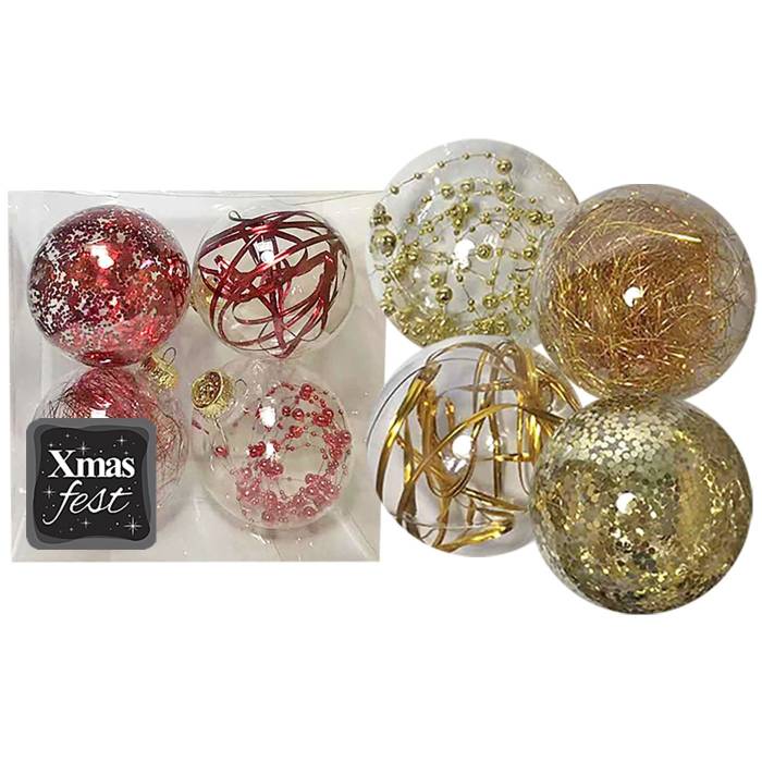 93-2525 Μπάλες με Γέμιση Ντεκόρ πακ=4τεμ φ10 ø10cm χονδρική, Χριστουγεννιάτικα χονδρική