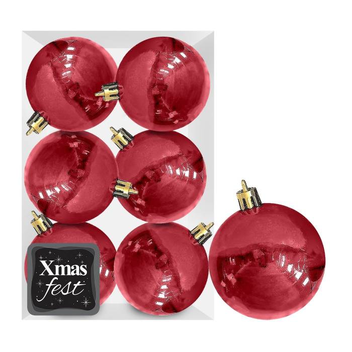 93-2544 Μπάλες Περλέ Κόκκινες πακ=6τεμ φ6 ø6cm χονδρική, Χριστουγεννιάτικα χονδρική