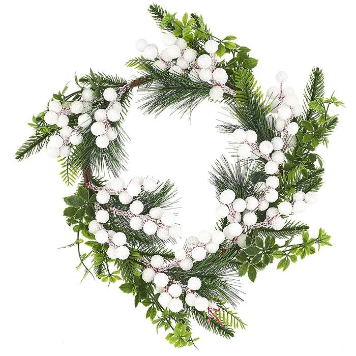 93-2838 Στεφάνι με Λευκούς Καρπούς ø35cm χονδρική, Χριστουγεννιάτικα χονδρική